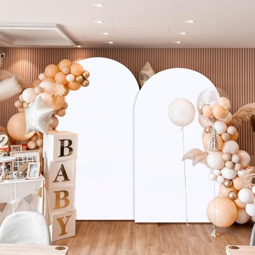 Image of SoarDream 7.2FT Wedding Arch Cover White Spandex Fitted Balloon Arch Stand Covers Fitted for Backdrop Stand Fabric Stretchy Backdrop for Baby Shower Birthday Party Decorations