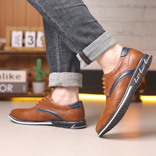 Men's Fashion Leather Lightweight Lace-up Orthopedic Derby Shoes Business Comfortable Soft Sole Slip Resistant Casual Walking Leather Shoes4