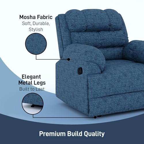 Image of Amazon Brand - Solimo Avalon Single Seater | Premium Mosha Fabric | Manual Recliner | Blue