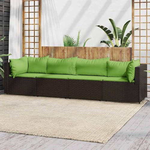 Gecheer Taburetes Sofa Jardin Exterior Sofas Exterior,Muebles de Jardín Exterior,2X Esquina + 2X centrales,Sofa Jardin con Cojines para Terraza Balcón,Marrón y Verde
