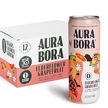 Aura Bora, Grapefruit Elderflower Herbal Sparkling Water, 12 oz Can Pack of 12, 0 Calories, 0 Sugar, 0 Sodium, Non-GMO
