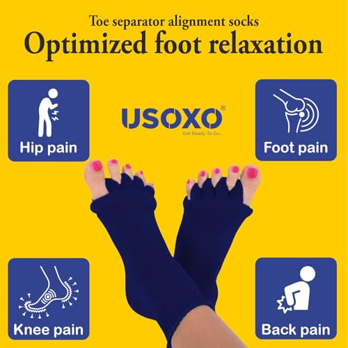 Image of Foot Alignment Socks I Cotton Finger Toe Separator I Easing Bunion Hammertoe and Arthritis Pain Relief I Improving Posture & Increasing Flexibility I Free Size for Office Yoga Men & Women (Blue)