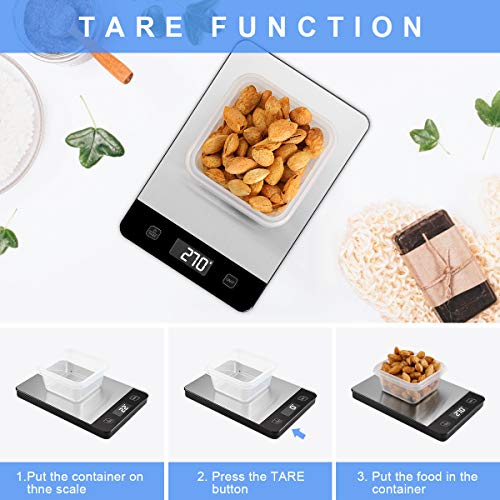 Kitchen Scale with Waterproof Glass Surface, 33lb Digital Food Scale Weight Grams and Oz for Baking Cooking, Touch Button, 0.1oz Precise Graduation, Tare Function, 6 Unit, 2 Batteries Included