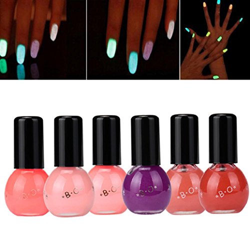 Hot Nail Art! AMA(TM) 6 Candy Colors Fluorescent Neon Luminous Nail Polish Glow In Dark Nails Art Varnish Manicure (C1)