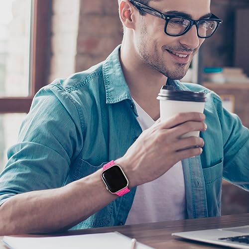 Image of Silicone Braided Weave Bands Compatible with Apple Watch 38mm 40mm 41mm 42mm 44mm 46mm 45mm 49mm, Replacement Sport Breathable Strap for iWatch Series 11 /10 /9 /8 /7 /6 /5 /4 /3 /2 /1 Ultra SE Women Men, Hot Pink