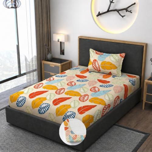 Image of Vaini Premium Heavy Cotton Elastic Fitted Bedsheets with 1 King Size Pillow Covers || Single Bed with All Around Elastic 350 TC || 36 x 78 x 6 Inch Single Size Fitted || :- Colorfull Cordate