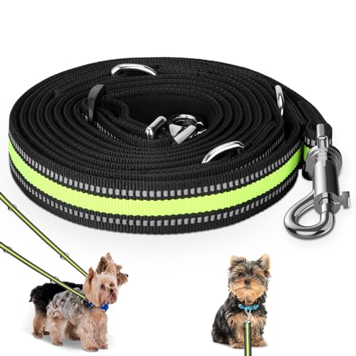 Guinzaglio per Cani Riflettente Regolabile – Doppio Gancio Rinforzato, 3 m x 15 mm, per Cani di Taglia Media e Grande – Verde Neon, Visibile al Buio