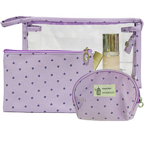 Darolin [3 Bags in 1] Makeup Bag Cosmetic Bag Cosmetic Pouch Toiletry Travel Bag PVC Cosmetic Bag Small Clear Makeup Bag Cute Traveling Makeup Bag Cosmetic Bags for Women Girls Kids-Purple