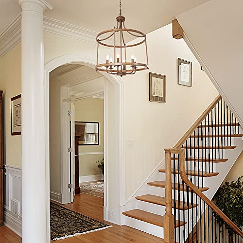 Log Barn Farmhouse Chandelier, Dining Lighting Fixtures Hanging In Rustic Bronze, Drum Pendant For Kitchen Island, Living Room #TOP3