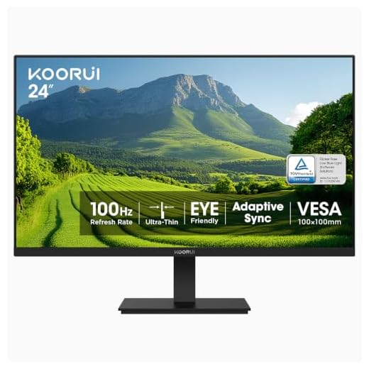 KOORUI 24 Inch Computer Monitor Full HD 1920 x 1080p VA Display 75Hz 3000:1 Contrast Ratio with HDMI, VGA, Frameless, 75 x 75 mm VESA Mountable, Ergonomic Tilt, Black