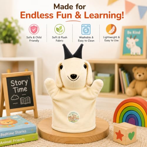 Image of Chi-Chimpu Toys's Goat Hand Puppet 22cm | Soft Plush Animal Puppet for Kids | Easy Hand Fitting Storytelling Toy | Creative Role Play, Imagination & Communication Skills