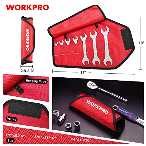 Workpro Sae Super-Thin Wrench Set, 7Pcs, 1/4" To 1-1/16", Ultra-Slim Open End Thin Wrenches Set With Roll-Up Organizer Pouch, For Thin Nuts, Narrow Spaces #TOP5
