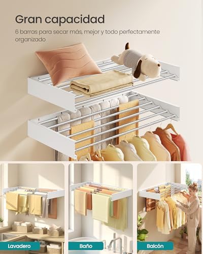 Miniatura 4 de Songmics Tendedero De Pared Abatible, 6 Barras, 100 Cm