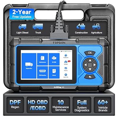 TOPDON ArtiDiag HD Heavy Duty Truck Scanner, Diesel Diagnostic Tool, Full System Truck Scanner for Cummins Detroit MaxxForce, 10 Reset Service, DPF Regen, Speed Limit Adjust Reset, 2 Years Free Update