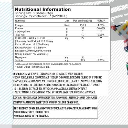 Image of Absolute Nutrition Whey Legender - Moist Chocolate, 1kg, Whey Isolate Protein No Added Preservatives. 22g Protein Per Scoop.