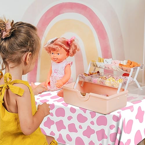 Image of Cow Print Tablecloth,Highland Cow Party Decorations 3PCS Plastic Pink Cow Print Table Cloths Disposable Cow Tablecloth for Farm Theme Birthday Party Decoration