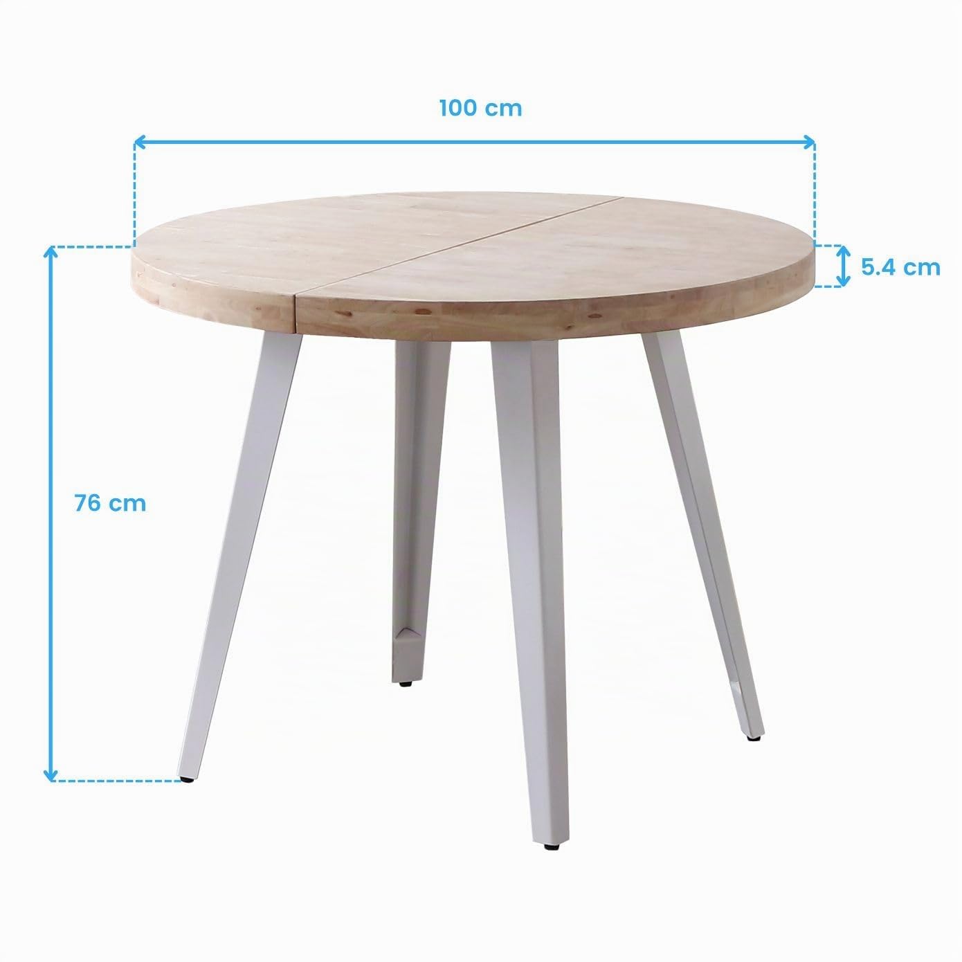 Miroytengo Mesa Salón Comedor Redonda Extensible Bali Color Roble Nordish y Blanco 76x100-180x100 cm