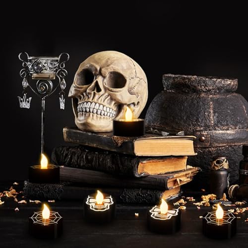Image of GenSwin Skull Spiderweb Halloween Flameless Candles Battery Operated Timer