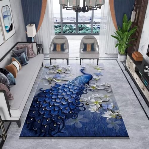 Tapis décoratif de salon au motif imprimé chinois bleu - 2