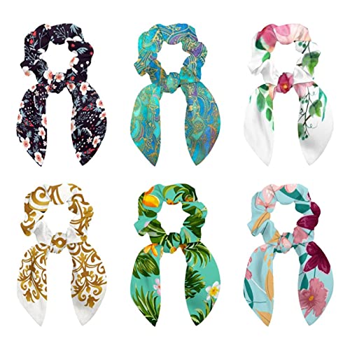 Lot de 6 écharpes à cheveux ruban mandala vert pour chouchou queue de cheval