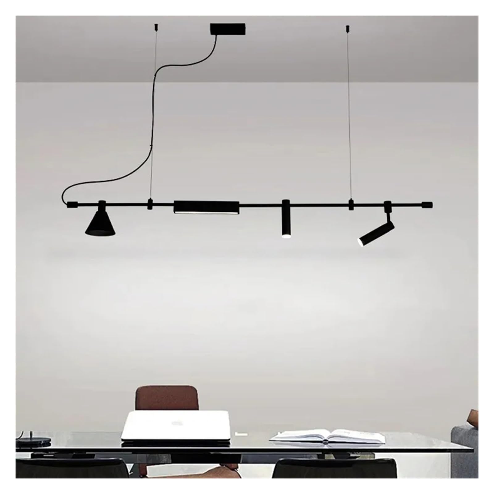 Lustre LED noir réglable pour table de bureau et luminaire de cuisine minimaliste