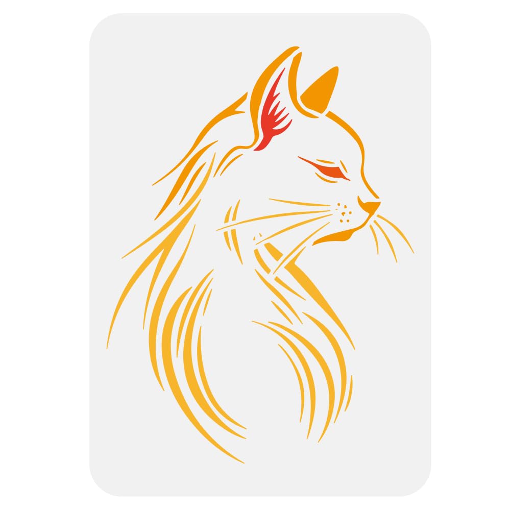 FINGERINSPIRE Cat Profile Large Stencil 29.7x21cm Cat Side Face Painting Stencils Reusable Cat Templates Animal Themes Drawing Templates for Wall Fabric Tiles Floor Paper Furniture Wood