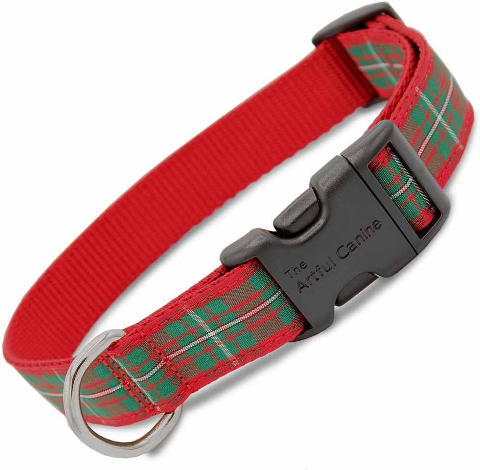 Red Plaid Holiday Dog Collar, Tartan Dog Collar, Large Dogs 35-60 lbs, (Collar: 1" Wide, 12" - 20" Long)