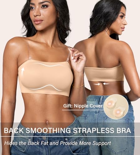 DEANGELMON Strapless Bra for Women Non-Slip Silicone Bandeau Bra Wireless Clear Straps Comfy Tube Top Bralette2