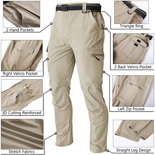 Wenronsta Men's Hiking Work Cargo Pants Quick-Dry Lightweight Waterproof 6 Pockets Outdoor Mountain Fishing Camping Pants Light Khaki L #TOP2