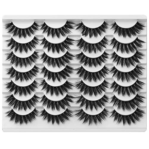Wiwoseo Lashes False Eyelashes Wispy Cat Eye Lashes 14 Pairs Thick Fluffy Faux Mink Lashes Pack Fake Eyelashes