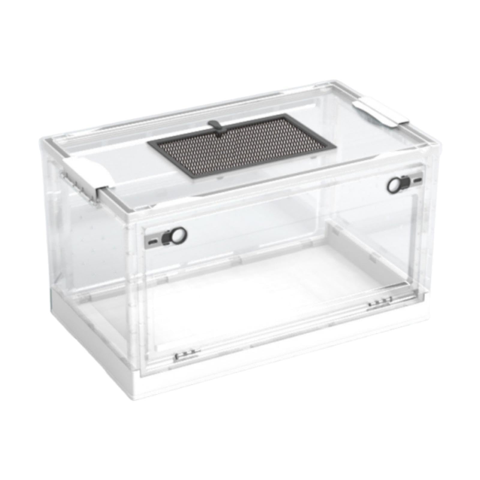 Terrario per Rettili Trasparente Pieghevole Coperchio Scorrevole Porta Frontale Ventilato Materiale Adatto per Rettili Tartarughe Scrivania Aul, White L