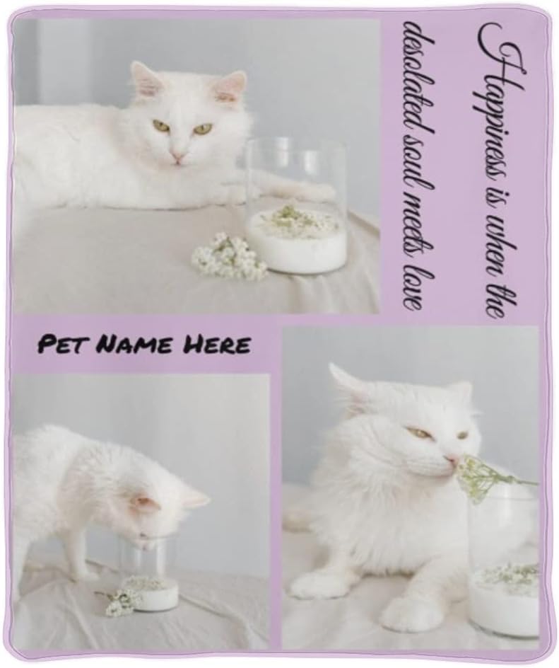 E-shine Custom Pet Blanket Custom Blanket with Pictures Fleece Blankets for Pets Cat Blanket for Cat Lovers Cat Blanket for People for Pets Dogs Cats(3-2 Photos 50"x 60")