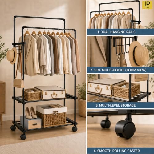 Image of LEOPAX Metal Coat Rack Freestanding 12 Hook Tree Shape Clothes Stand for Bedroom Living Room Entryway Hallway, Space Saving Garment Hanger Rack for Coats, Bags, Hats & Scarves - Black