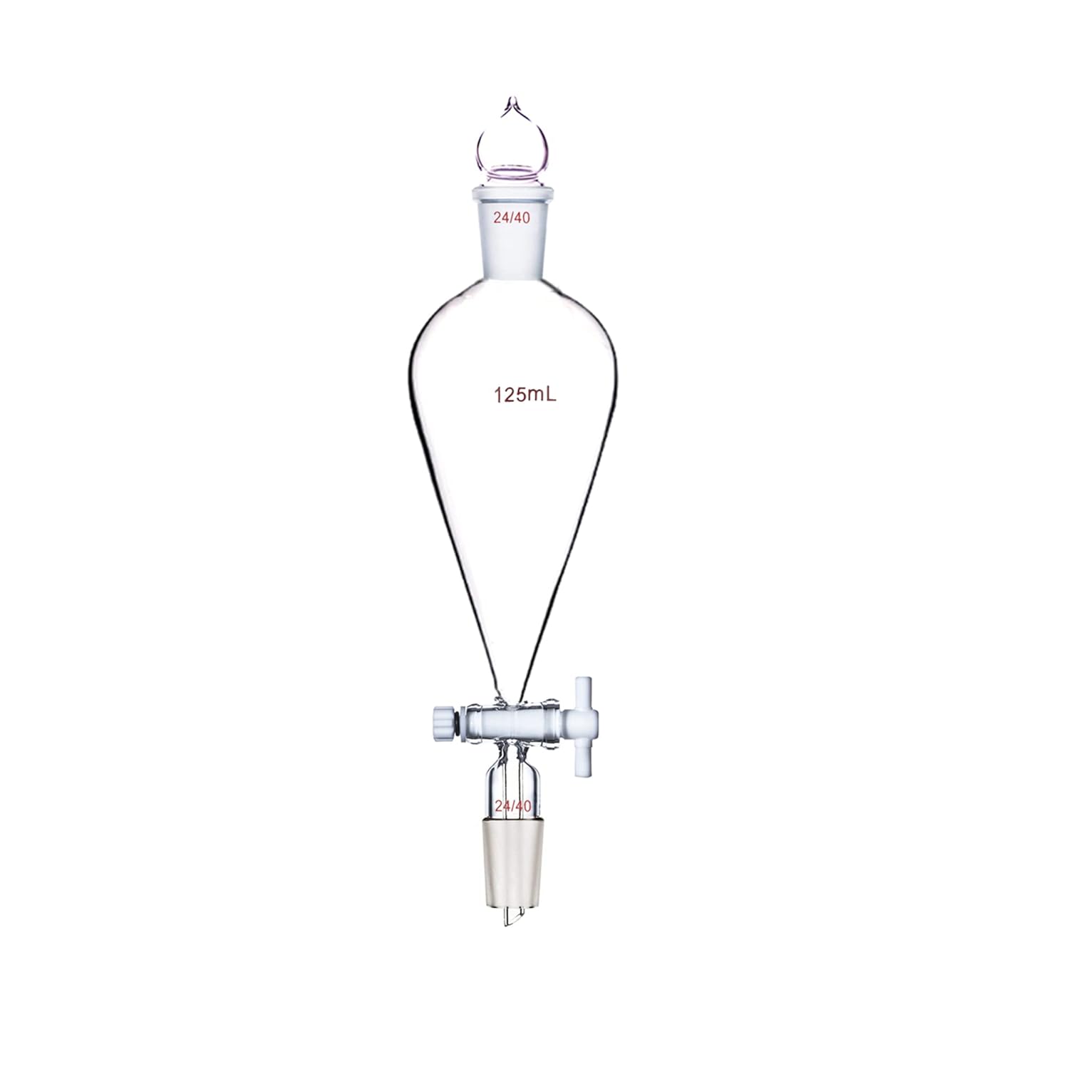 125ml,24/40,Lab Pyriform Separatory Funnel,PTFE Stopcock,Ground Joints