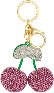 Fruit Design Keychain - Glittering Rhinestone Crystal Cherry with Gold Clasp, Composed of Pink and Red Colors for Fashion, Gifts, or Collectibles