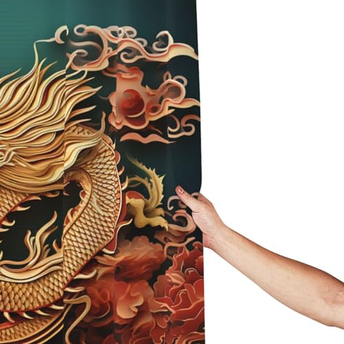 Ensemble de rideau de douche dragon chinois moderne minimaliste lavable - 8