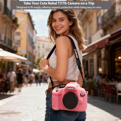 Image of Case for Canon EOS Rebel T7 Rebel T6 Camera, Soft Silicone Rubber Protective Camera Case Cover Accessories, Lightweight, Anti-Scratch with Button Marking for EOS Rebel T7 T6 (Pink)