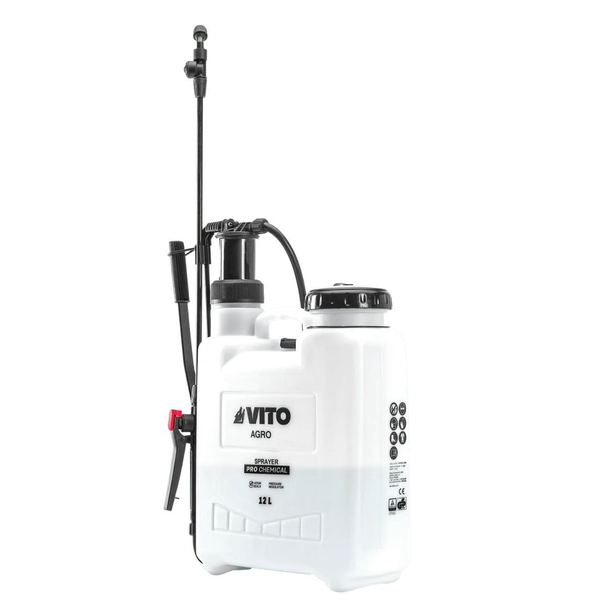 VITO - Pulvérisateur de Jardin 12L Produits Corrosifs, Alcalins Régulateur de Pression - 4 Buses
