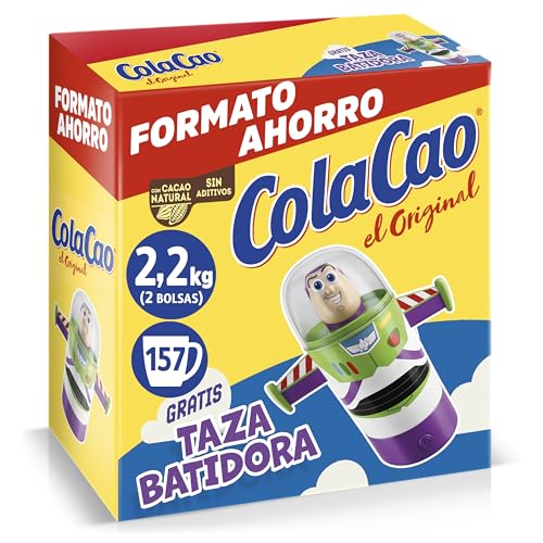 ColaCao Original, Cacao Soluble Natural sin Aditivos, en Polvo, 2,2 kg, Formato Ahorro con Taza Batidora Buzz Lightyear de Toy Story