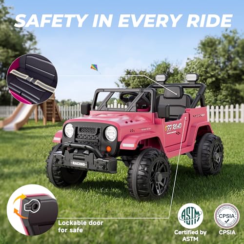 Image of ARBELI 12V Electric Ride On Car, Toddler First Car, Pink