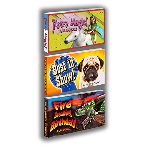 Image of Fliptomania Greeting Cards Flipbooks 3-Pack | Dragon Birthday, Fairy Magic & Best in Show on Flip Book Paper, Fun Greeting Card Flipbook Set for Boys & Girls