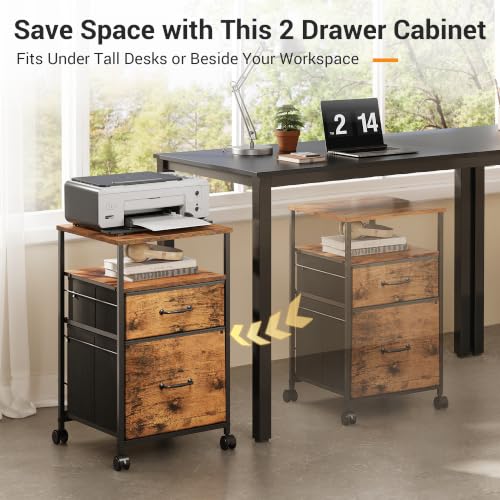 Image of DEVAISE 2 Drawer Mobile File Cabinet, Fabric Vertical Filing Cabinet