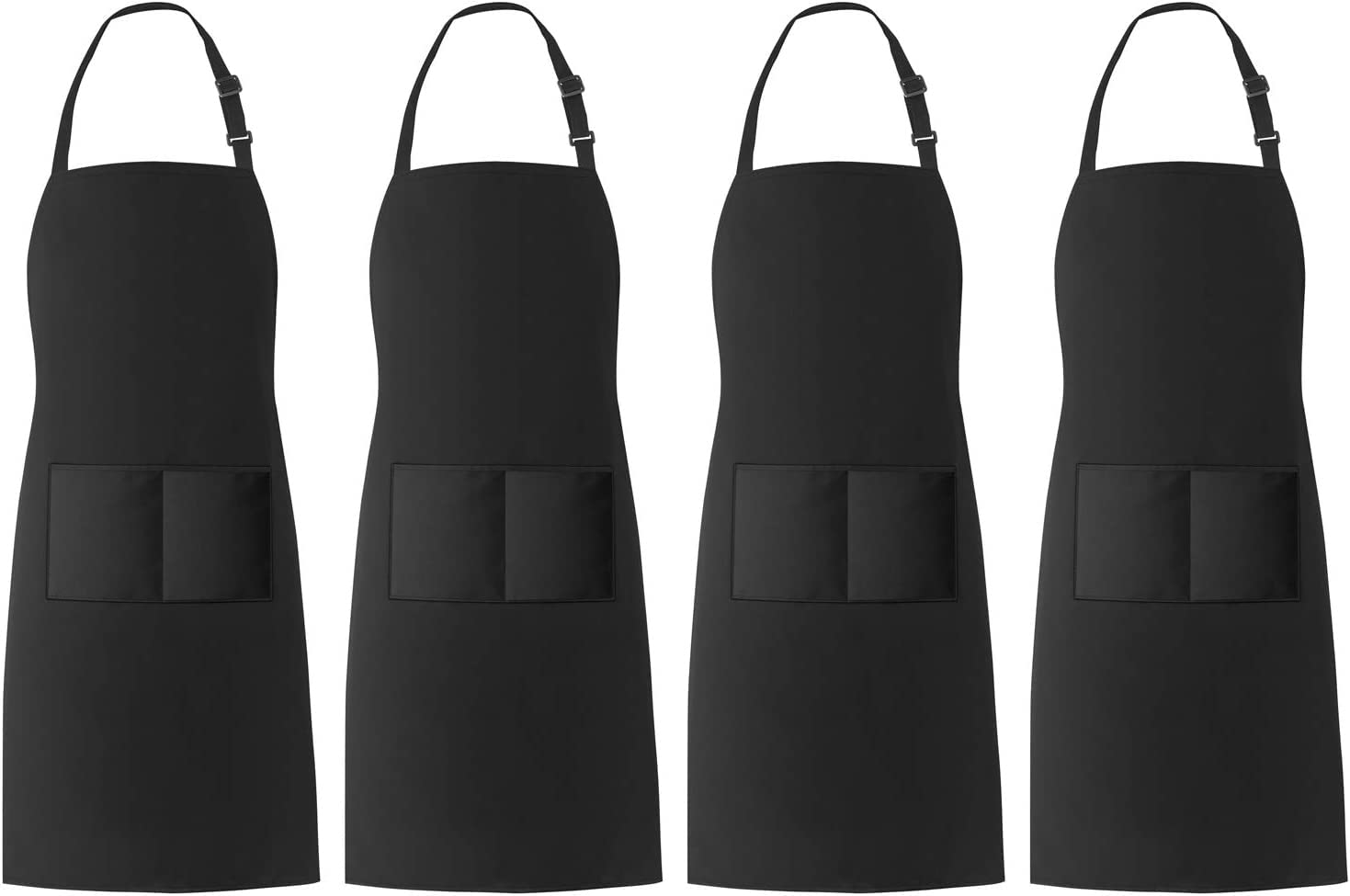 UNEAKO 4Pack Bib Apron Chef Apron for Men Women Water drop Resistant with 2 Pockets,Kitchen Cooking BBQ Apron with Adjustable Neck,Unisex Apron ( Color : Black , Size : Medium )