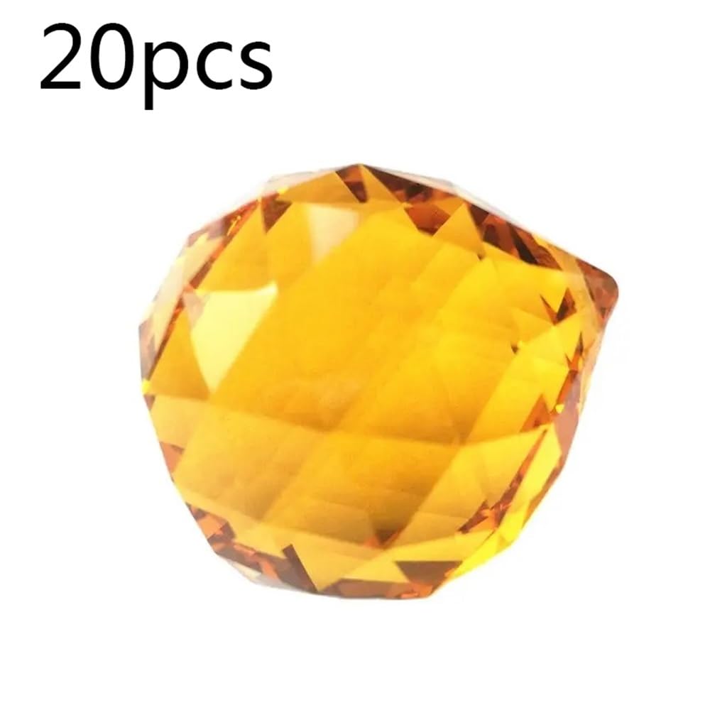 Boules à facettes en cristal ambre 30mm, 20 pièces/lot, sphère