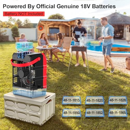Image of Portable Misting Fan Compatible For Milwaukee 18V Battery(NO Battery | Water Misting Fan With TYPE C Cable, 1.6L Water Tank, 8H Timer, Variable Wind Speed, LED Light For Jobsite Patio Outdoor