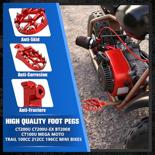 Image of Mini Bike Foot Pegs CNC for CT200U CT200U-EX BT200X CT100U Mega Moto Trail 100cc 212cc 196cc Red,Wider MX Style Footpegs Foot Rest