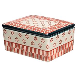 Tranquillo Botervloot Retro van aardewerk met handgestempelde print met bloemen, vaatwasser- en magnetronbestendig, 12,5 x 10 x 6 cm