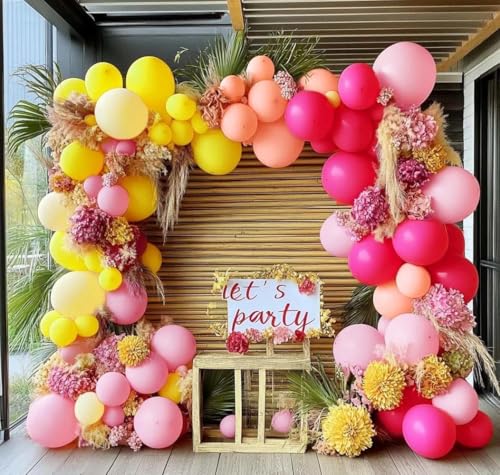 Image of Pink Yellow Balloon Arch Double Stuffed Baby Pink Peach Balloons Different Sizes Colorful Balloon Garland For Birthday Baby Shower Spring Wildflower Wedding Home Decorations