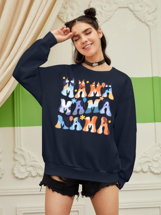 MOUSYA Oversized Mama Sweatshirt Woman Mama Letter Print Pullover Tops Trendy shirt Casual Crewneck Loose Sweatshirts - Image 3