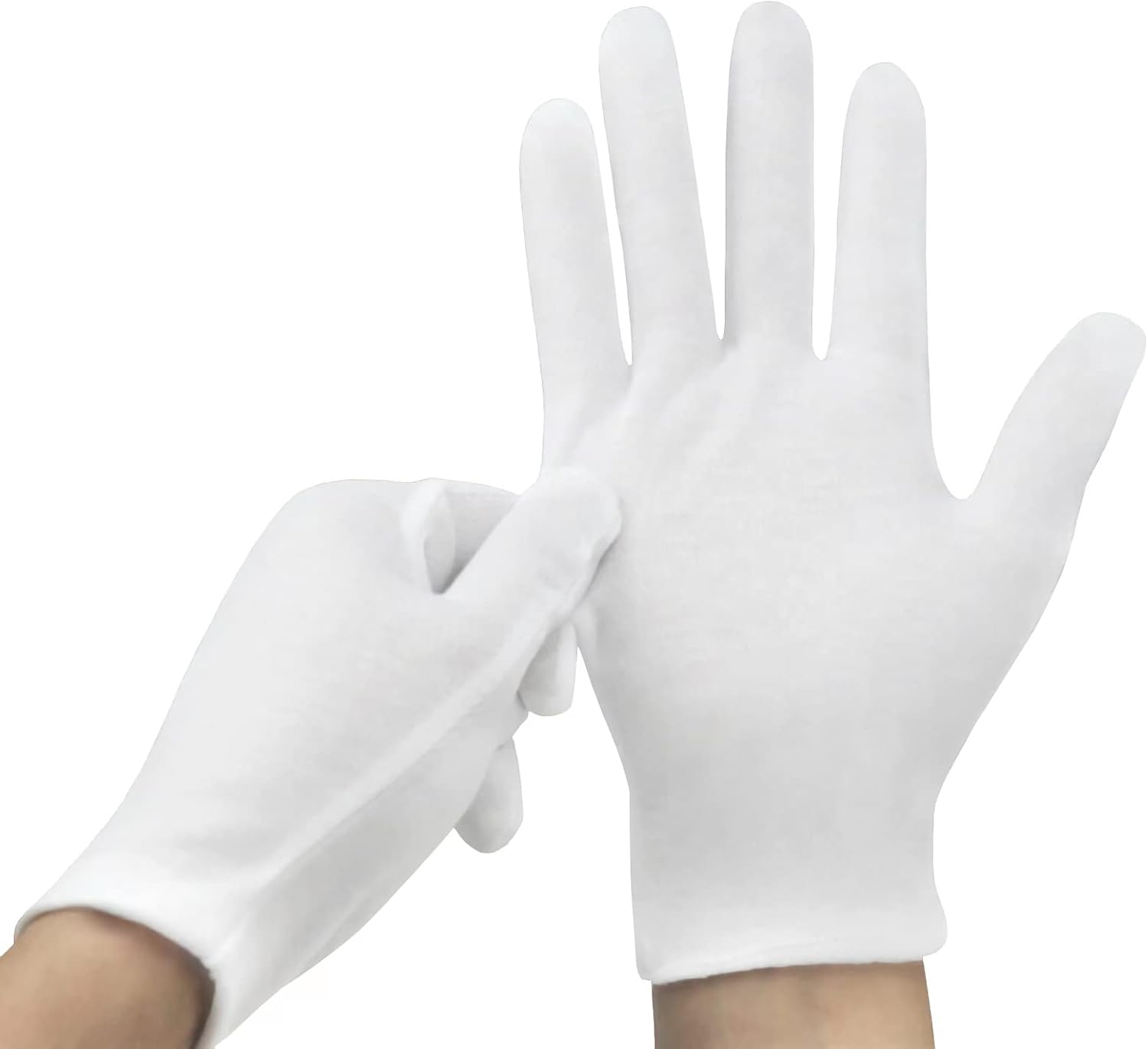 GRIMSON 6Pairs Large Size White Cotton Gloves Thickened Stretchable Glove for Coin Jewelry Silver Inspection - - 